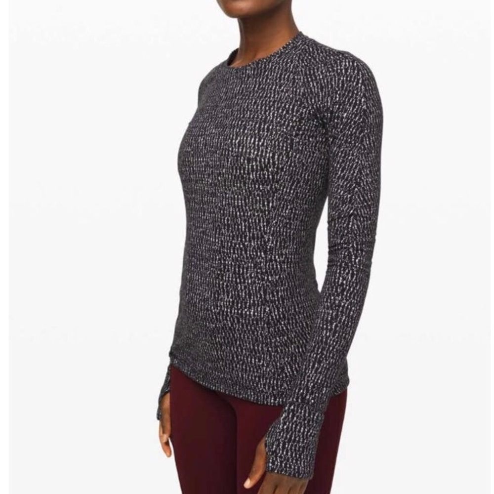 Lululemon Women's Runderful Long Sleeve Active Top Jacquard Black White Size 12